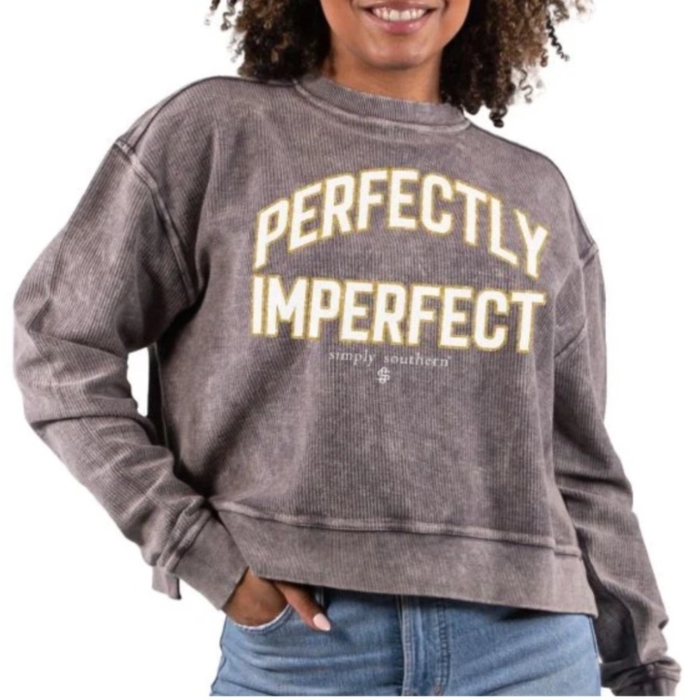 Simply Southern Perfectly Imperfect Corded Sweatshirt Gray Wash Medium Graphic